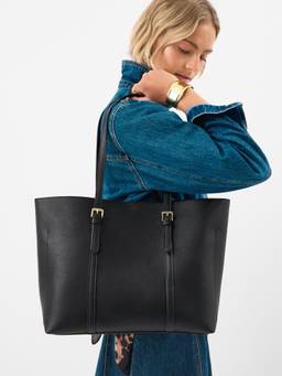 Accessorize London - Womens Black Buckle Strap Laptop Tote Bag