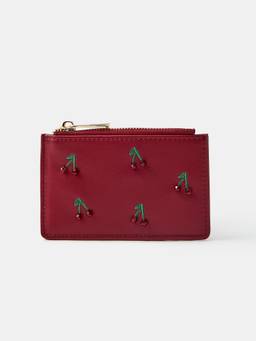 Accessorize London - Womens Red Beaded Cherry Zip Cardholder