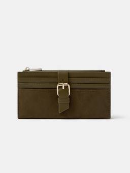 Accessorize London - Womens Green Suedette Buckle Long Wallet
