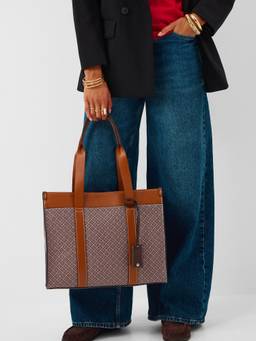Accessorize London - Womens Brown Geometric Print Tote Bag