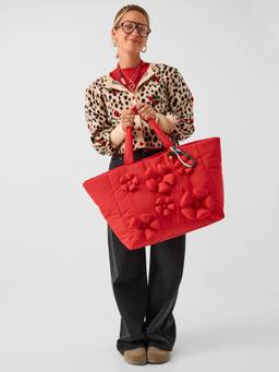 Accessorize London - Womens Red 3D Flower Nylon Shopper Tote Bag