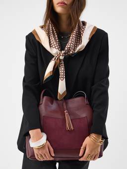 Accessorize London - Womens Burgundy Suedette Pocket Tassel Shopper Tote Bag