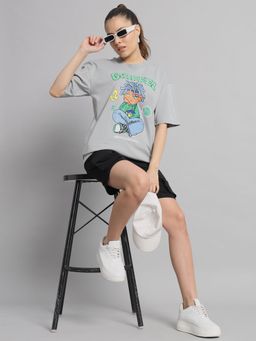 Griffel - Women Grey Printed T-Shirt And Shorts (Set of 2)