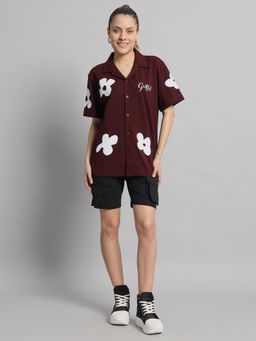 Griffel - Printed Maroon Bowling Shirt And Shorts (Set of 2)