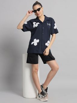 Griffel - Printed Navy Bowling Shirt And Shorts (Set of 2)