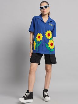 Griffel - Floral Royal Bowling Shirt And Shorts (Set of 2)