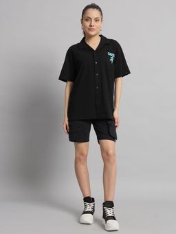 Griffel - Printed Black Bowling Shirt And Shorts (Set of 2)