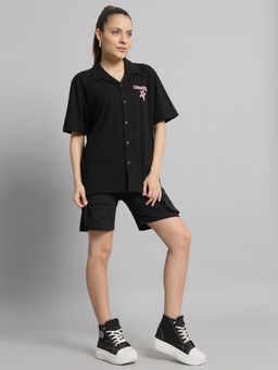 Griffel - Printed Black Bowling Shirt And Shorts (Set of 2)