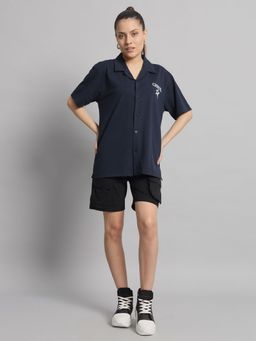Griffel - Printed Navy Bowling Shirt And Shorts (Set of 2)