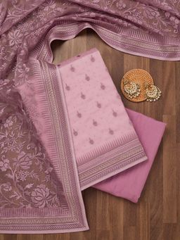 Koskii - Lavender Thread Work Tissue Unstitched Kurta and Unstitched Bottom with Dupatta (Set of 3)