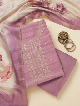 Koskii - Lavender Zari Raw Silk Unstitched Kurta and Unstitched Bottom with Dupatta (Set of 3)