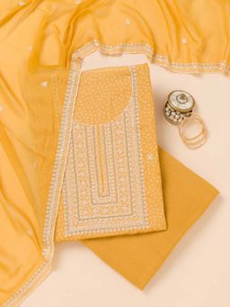 Koskii - Mustard Embroidered Unstitched Kurta and Unstitched Bottom with Dupatta (Set of 3)