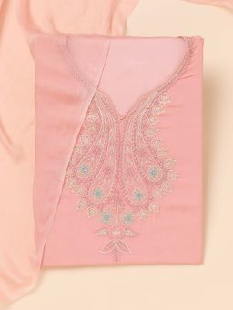Koskii - Peach Embroidered Organza Unstitched Kurta and Unstitched Bottom with Dupatta (Set of 3)