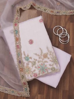 Koskii - Lavender Semi Crepe Unstitched Kurta and Unstitched Bottom with Dupatta (Set of 3)