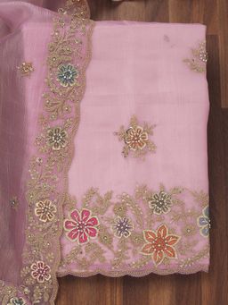 Koskii - Pink Zari Semi Crepe Unstitched Kurta and Unstitched Bottom with Dupatta (Set of 3)