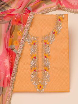 Koskii - Orange Embellished Tissue Unstitched Kurta and Unstitched Bottom with Dupatta (Set of 3)