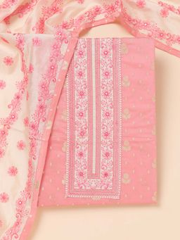 Koskii - Peach Printed Banarasi Unstitched Kurta and Unstitched Bottom with Dupatta (Set of 3)