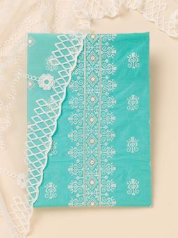 Koskii - Blue Zari Chanderi Unstitched Kurta and Unstitched Bottom with Dupatta (Set of 3)