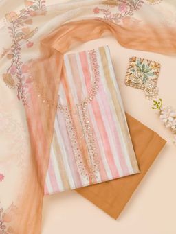 Koskii - Mustard Printed Tissue Unstitched Kurta and Unstitched Bottom with Dupatta (Set of 3)