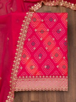 Koskii - Orange Printed Tissue Unstitched Kurta and Unstitched Bottom with Dupatta (Set of 3)