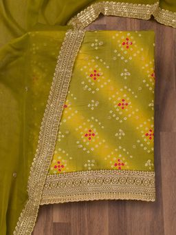 Koskii - Mehendi Printed Tissue Unstitched Kurta and Unstitched Bottom with Dupatta (Set of 3)