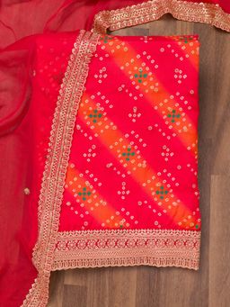 Koskii - Red Printed Tissue Unstitched Kurta and Unstitched Bottom with Dupatta (Set of 3)