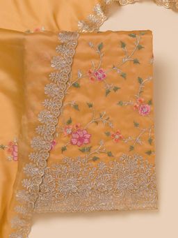 Koskii - Mustard Zari Semi Crepe Unstitched Kurta and Unstitched Bottom with Dupatta (Set of 3)