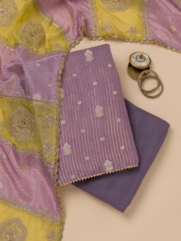 Koskii - Lavender Zari Georgette Unstitched Kurta and Unstitched Bottom with Dupatta (Set of 3)