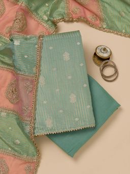 Koskii - Sea Green Zari Georgette Unstitched Kurta and Unstitched Bottom with Dupatta (Set of 3)
