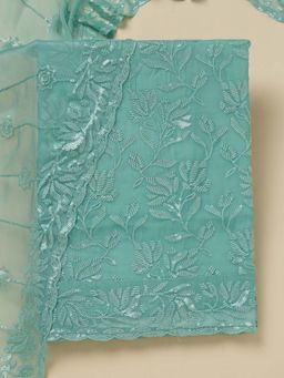 Koskii - Sky Blue Embellished Organza Unstitched Kurta and Unstitched Bottom with Dupatta (Set of 3)