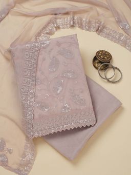 Koskii - Mauve Embellished Organza Unstitched Kurta and Unstitched Bottom with Dupatta (Set of 3)