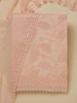 Koskii - Peach Embellished Organza Unstitched Kurta and Unstitched Bottom with Dupatta (Set of 3)