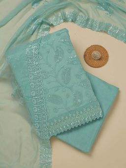 Koskii - Pista Green Organza Unstitched Kurta and Unstitched Bottom with Dupatta (Set of 3)