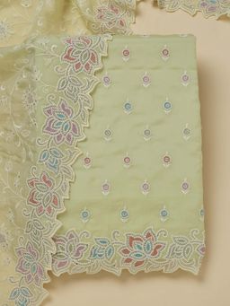 Koskii - Pista Green Organza Unstitched Kurta and Unstitched Bottom with Dupatta (Set of 3)