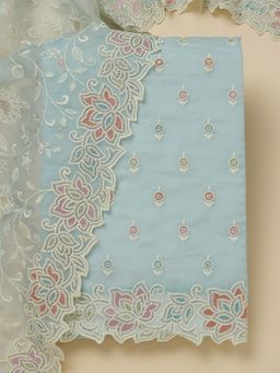 Koskii - Sky Blue Embellished Organza Unstitched Kurta and Unstitched Bottom with Dupatta (Set of 3)