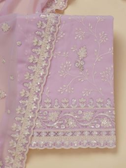 Koskii - Lavender Georgette Unstitched Kurta and Unstitched Bottom with Dupatta (Set of 3)