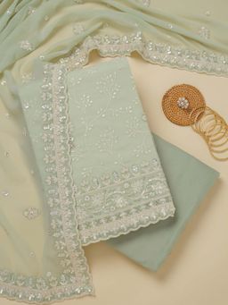 Koskii - Pista Green Georgette Unstitched Kurta and Unstitched Bottom with Dupatta (Set of 3)