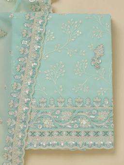 Koskii - Sky Blue Georgette Unstitched Kurta and Unstitched Bottom with Dupatta (Set of 3)