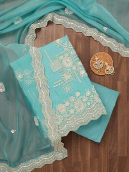 Koskii - Sky Blue Georgette Unstitched Kurta and Unstitched Bottom with Dupatta (Set of 3)