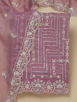 Koskii - Mauve Embellished Organza Unstitched Kurta and Unstitched Bottom with Dupatta (Set of 3)