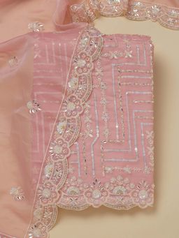 Koskii - Peach Embellished Organza Unstitched Kurta and Unstitched Bottom with Dupatta (Set of 3)