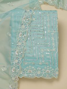 Koskii - Sky Blue Embellished Organza Unstitched Kurta and Unstitched Bottom with Dupatta (Set of 3)