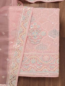 Koskii - Peach Zari Semi Crepe Unstitched Kurta and Unstitched Bottom with Dupatta (Set of 3)