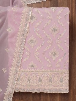 Koskii - Lavender Zari Semi Crepe Unstitched Kurta and Unstitched Bottom with Dupatta (Set of 3)