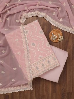 Koskii - Peach Zari Semi Crepe Unstitched Kurta and Unstitched Bottom with Dupatta (Set of 3)