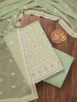 Koskii - Pista Green Semi Crepe Unstitched Kurta and Unstitched Bottom with Dupatta (Set of 3)