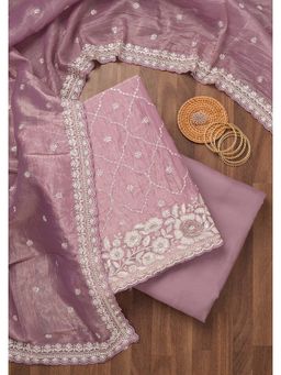 Koskii - Lavender Zari Semi Crepe Unstitched Kurta and Unstitched Bottom with Dupatta (Set of 3)