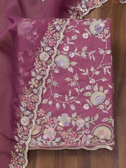 Koskii - Mauve Embroidered Tissue Unstitched Kurta and Unstitched Bottom with Dupatta (Set of 3)