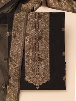 Koskii - Black Zari Soft Silk Unstitched Kurta and Unstitched Bottom with Dupatta (Set of 3)