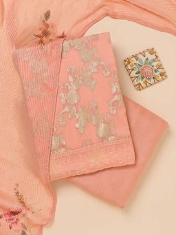Koskii - Peach Zari Georgette Unstitched Kurta and Unstitched Bottom with Dupatta (Set of 3)